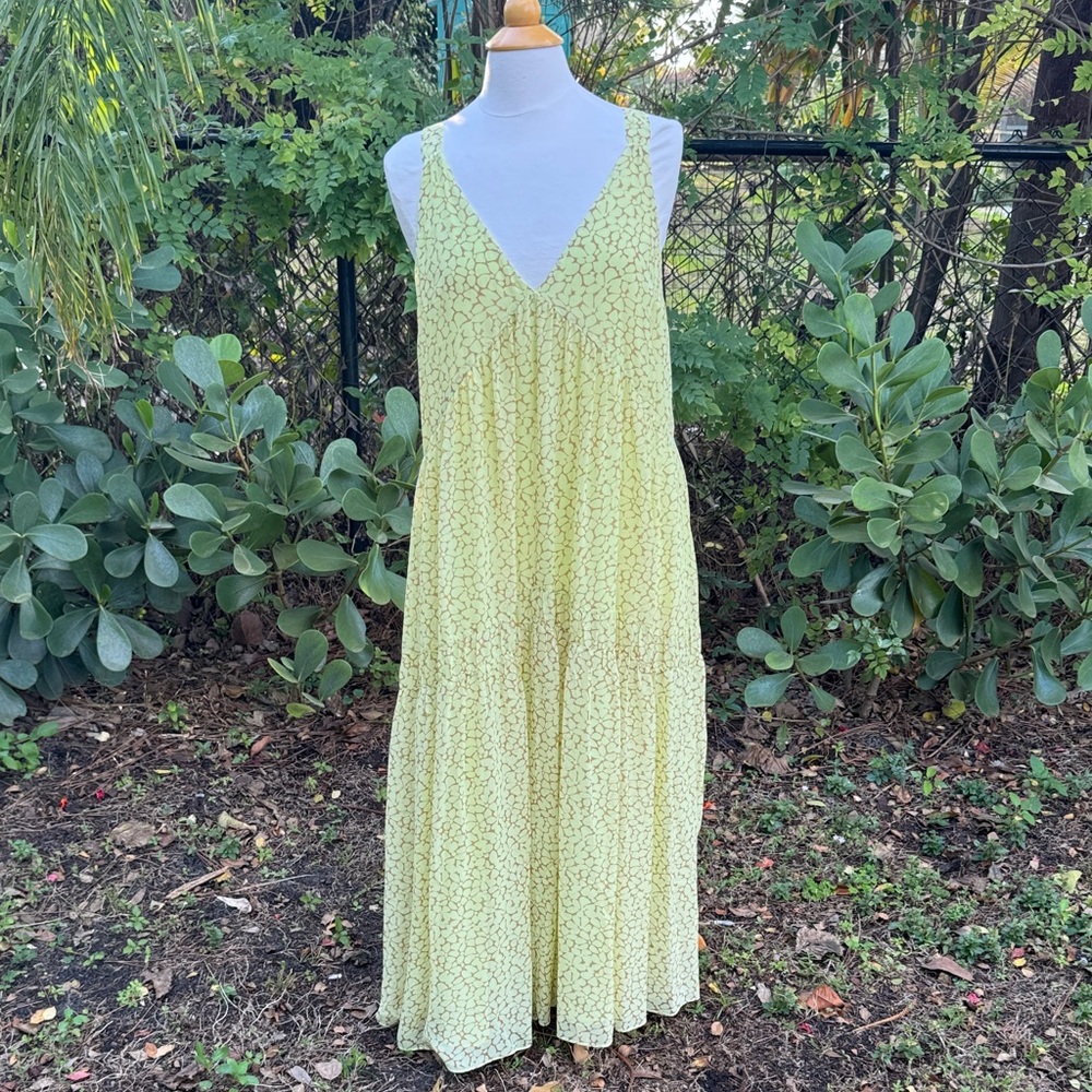 Joie Bondi V-neck Midi Silk Dress in the color Shadow Lime, size Large - Picture 2 of 7